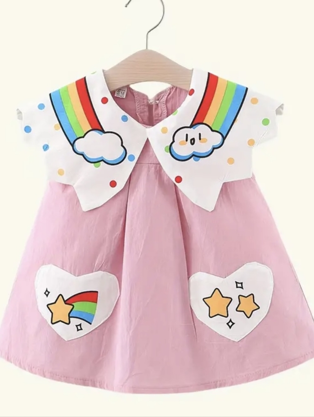 Pink Rainbow Collar Dress with Heart Pockets